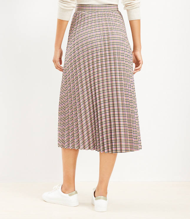 Plaid Pleated Midi Skirt