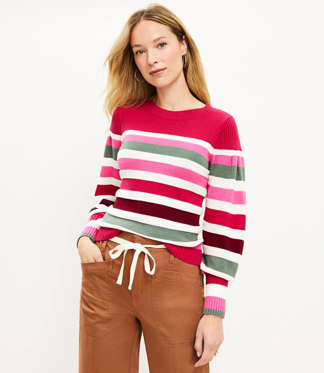 LOFT Lou & Grey Striped Sweater Pullover Size X-Small Pink Multi Color