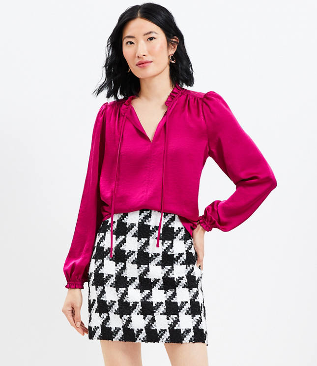 Houndstooth Tweed Shift Skirt