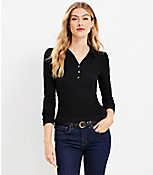 Cozy Ribbed Puff Sleeve Polo Top carousel Product Image 1