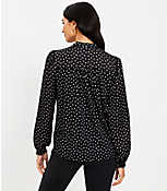 Dotted Ruffle Tie Neck Mixed Media Blouse carousel Product Image 3