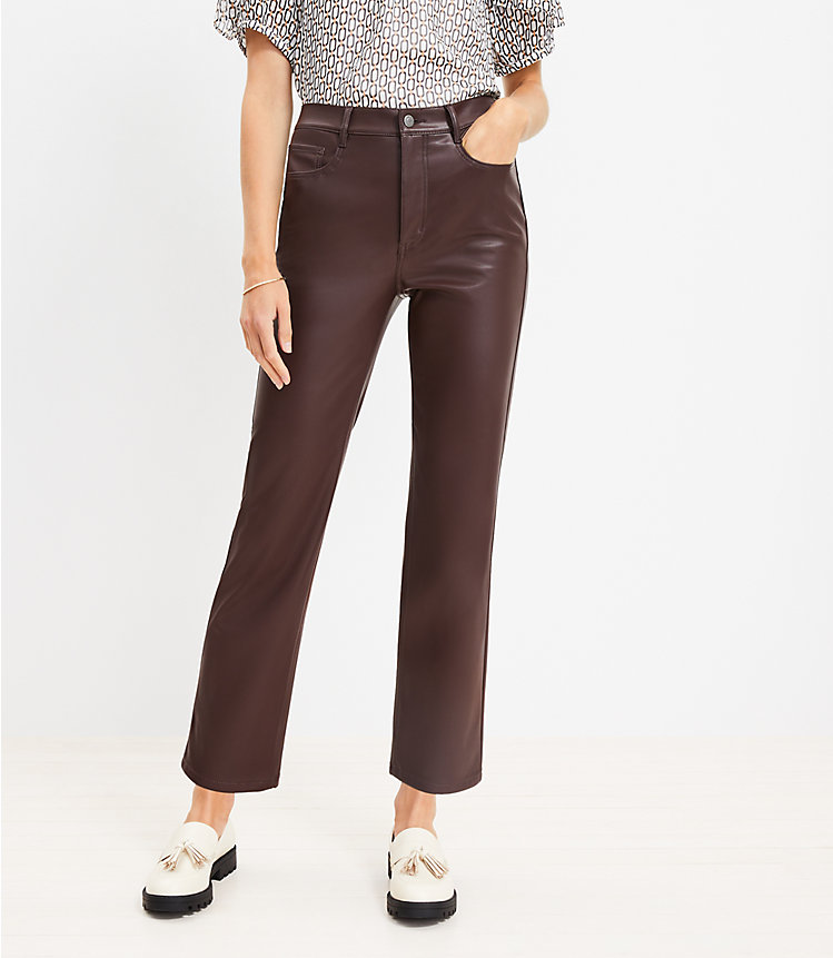 Five Pocket Straight Pants in Faux Leather image number null