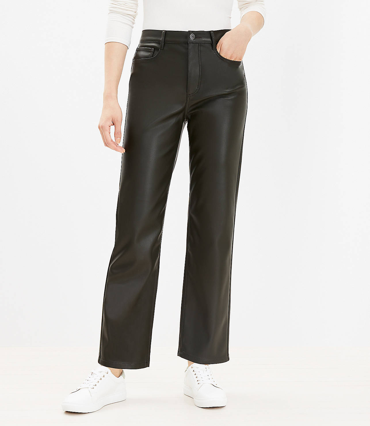 Five Pocket Straight Pants in Faux Leather