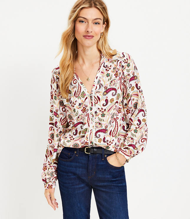 Shimmer Floral Pleated Blouse