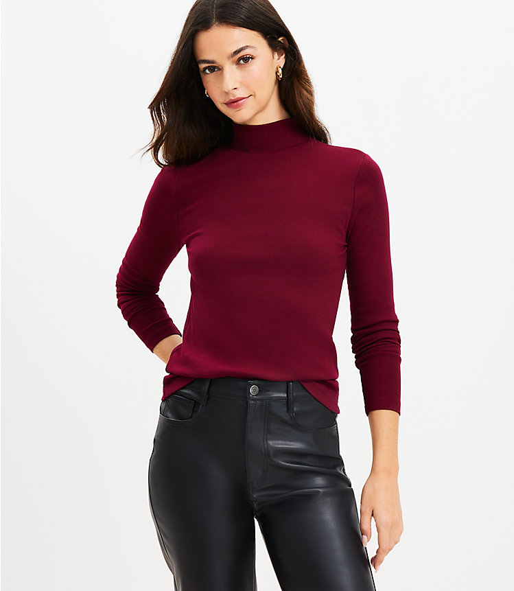 Ribbed Mock Neck Top image number null