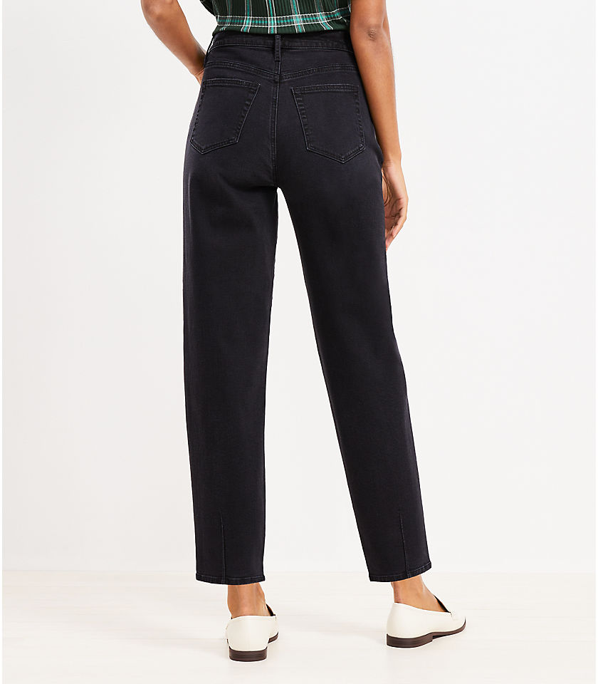 Petite High Rise Barrel Jeans in Washed Black Wash