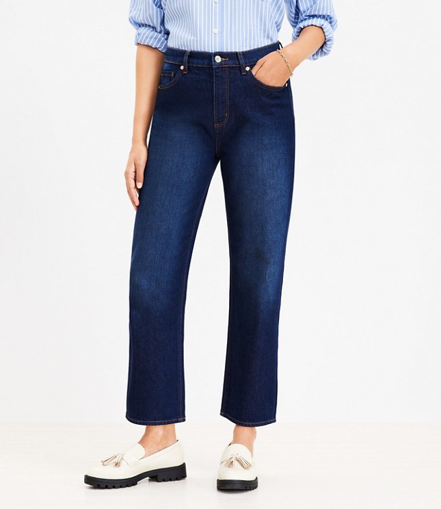 Petite High Rise Straight Jeans in Clean Dark Wash