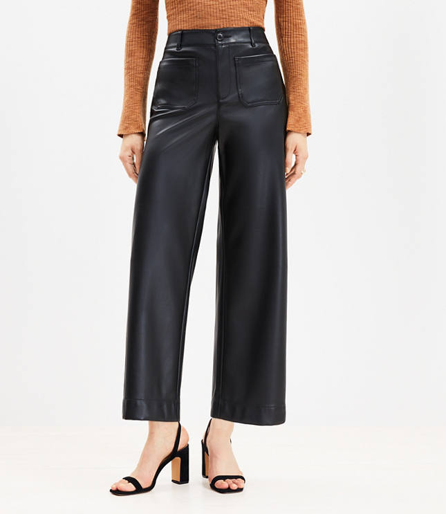 Palmer Wide Leg Crop Pants in Faux Leather