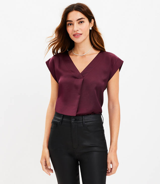 Satin Cap Sleeve VNeck Top