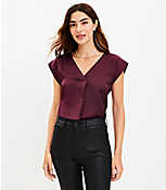 Satin Cap Sleeve V-Neck Top carousel Product Image 1