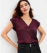 Satin Cap Sleeve V-Neck Top carousel Product Image 2