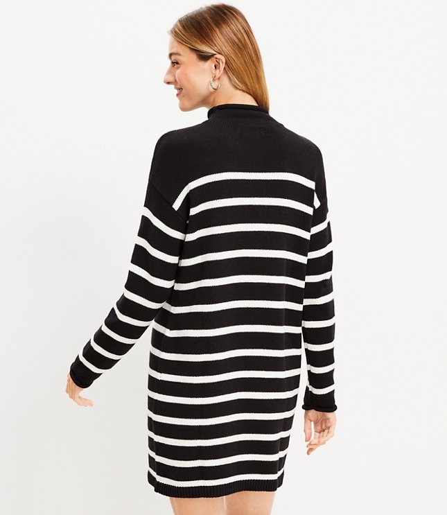 Striped Drop Shoulder Mock Neck Sweater Dress