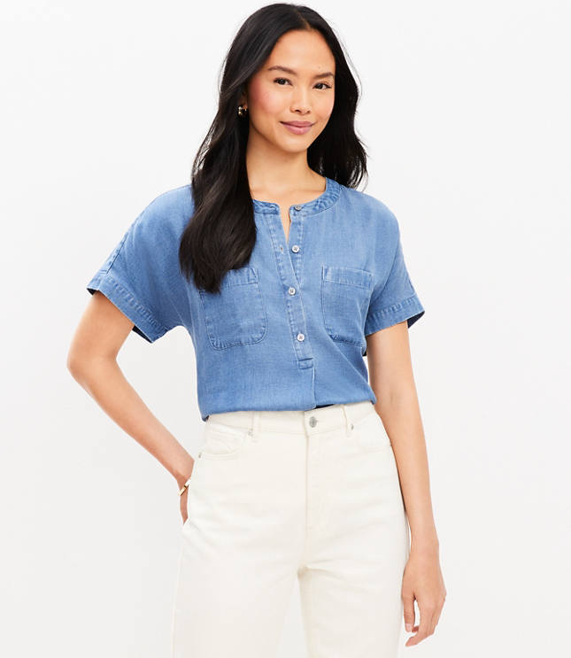 Chambray Dolman Henley Everyday Shirt