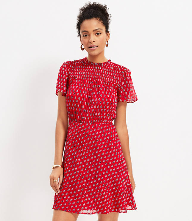 Paisley Clip Smocked Yoke Flare Dress