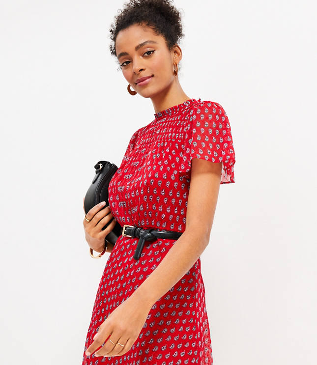 Red Smocked Yoke Shirt Dress, WHISTLES