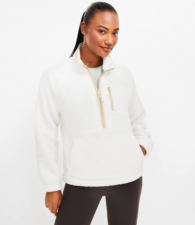 White sherpa shop half zip