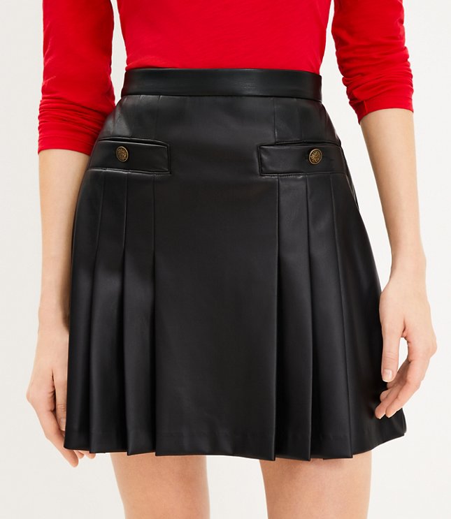 Faux Leather Pleated Pocket Skirt