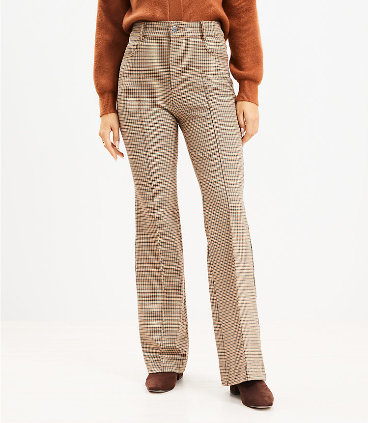 Curvy Five Pocket Flare Pants in Plaid Bi-Stretch image number null