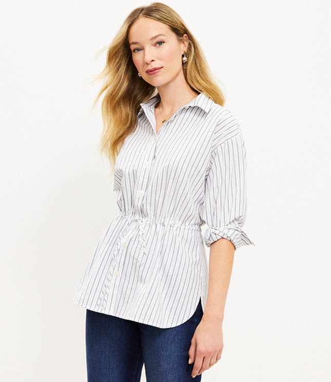 Striped Drawstring Tunic Shirt