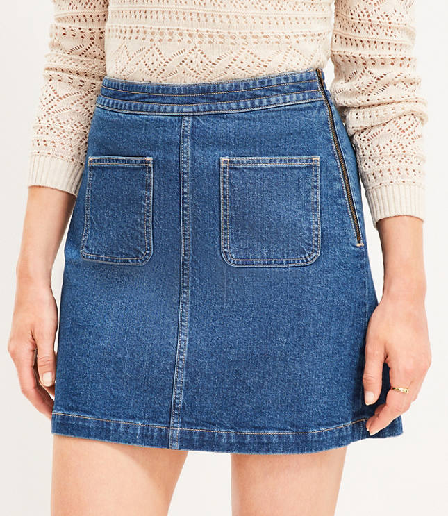 Tall Denim Patch Pocket Skirt in Classic Mid Wash