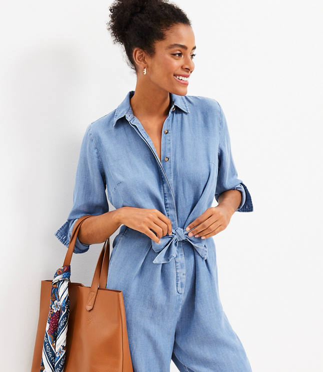 Tie Waist Jumpsuit in Chambray