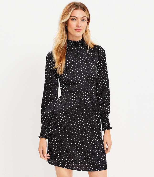 Loft Outlet Black And White Polka Dot Size M Long Sleeve Women's Dress NEW