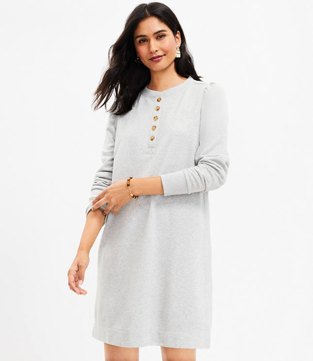 Shirred Sleeve Henley Shift Dress