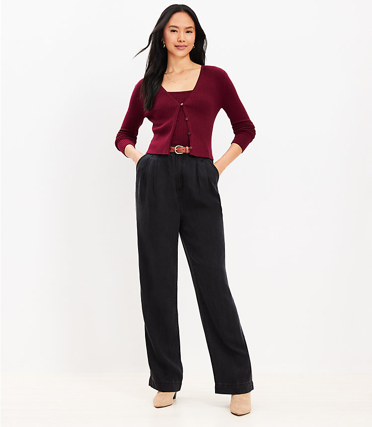 Petite High Rise Palazzo Jeans in Washed Black