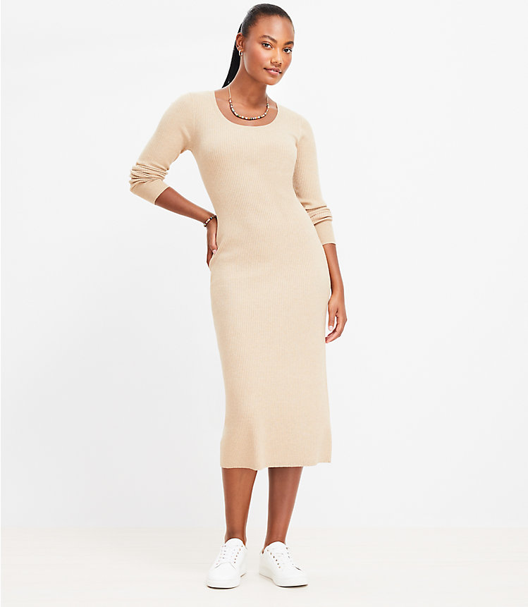 Heathered Ribbed Scoop Neck Midi Dress image number null