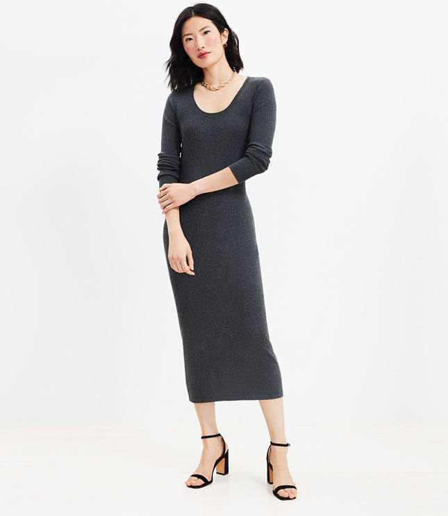 Boatneck Flare Midi Sweater Dress