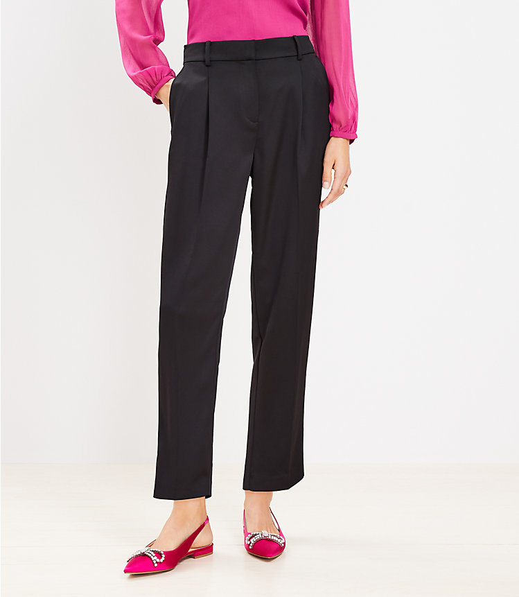 Pleated Tapered Pants in Satin image number 0