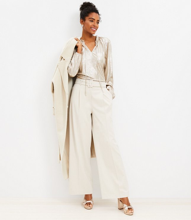 Belted Wide Leg Pants in Heathered Brushed Flannel
