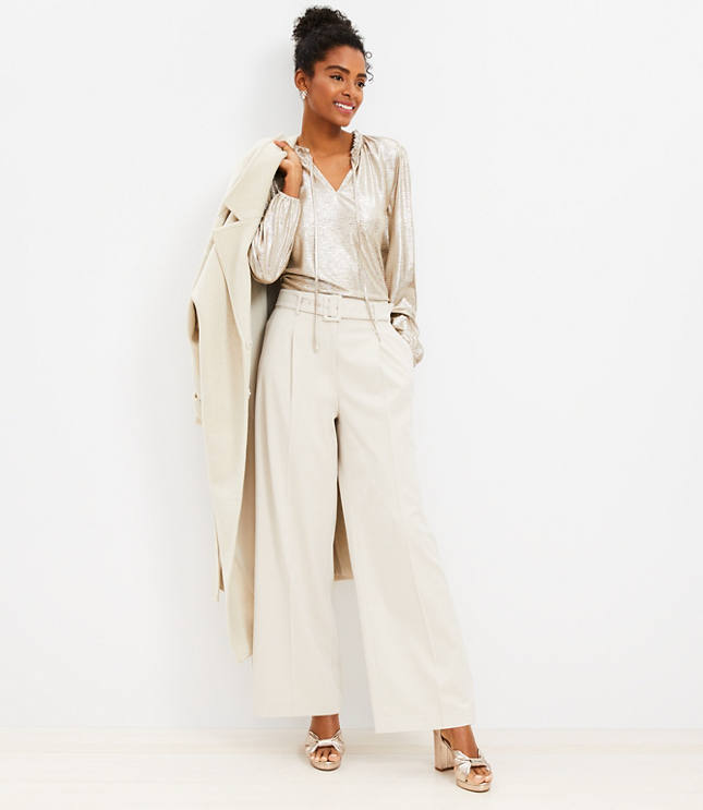 Belted Wide Leg Pants in Heathered Brushed Flannel