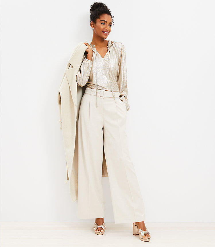 Belted Wide Leg Pants in Heathered Brushed Flannel image number 0