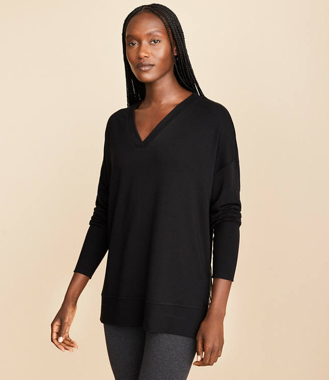 Lou & Grey Ribtrim Signaturesoft V-Neck Top - Black