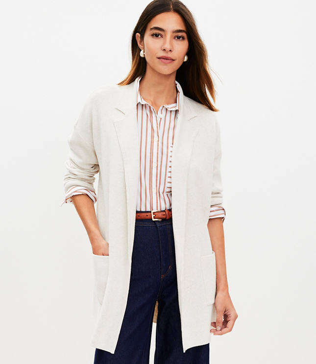 Petite Striped Linen Blend Modern Blazer - White