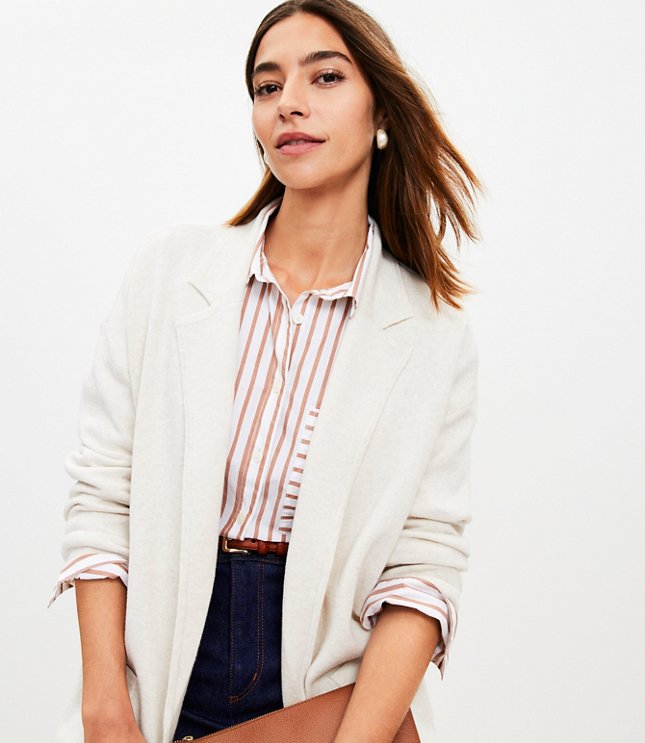 Striped Linen Blend Modern Blazer - White