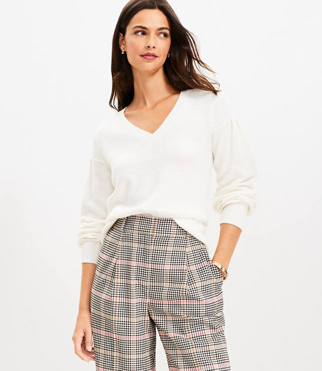 Petite Honeycomb Stitch V-Neck Sweater