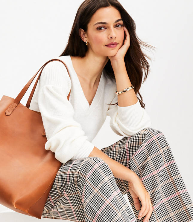 Petite Honeycomb Stitch V-Neck Sweater