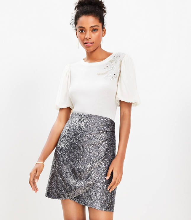 Sequin Wrap Shift Skirt