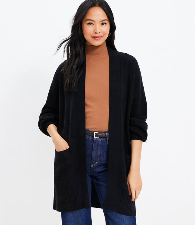 Loft hooded sales pocket open cardigan