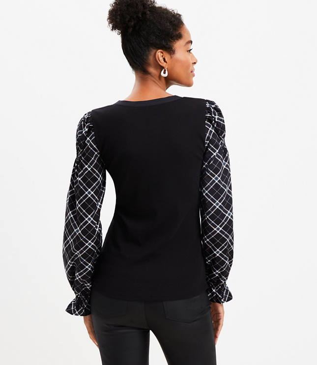 Plaid Henley Mixed Media Top - image 3