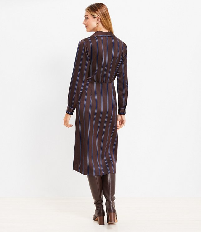 Striped Satin Midi Wrap Dress