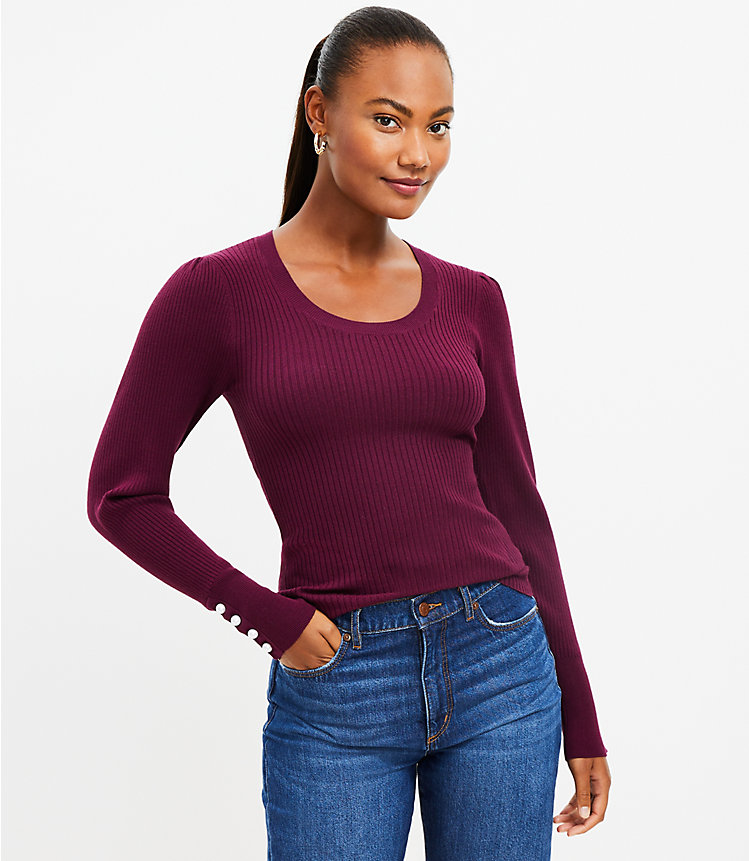 Pearlized Cuff Ribbed Puff Sleeve Sweater image number 0