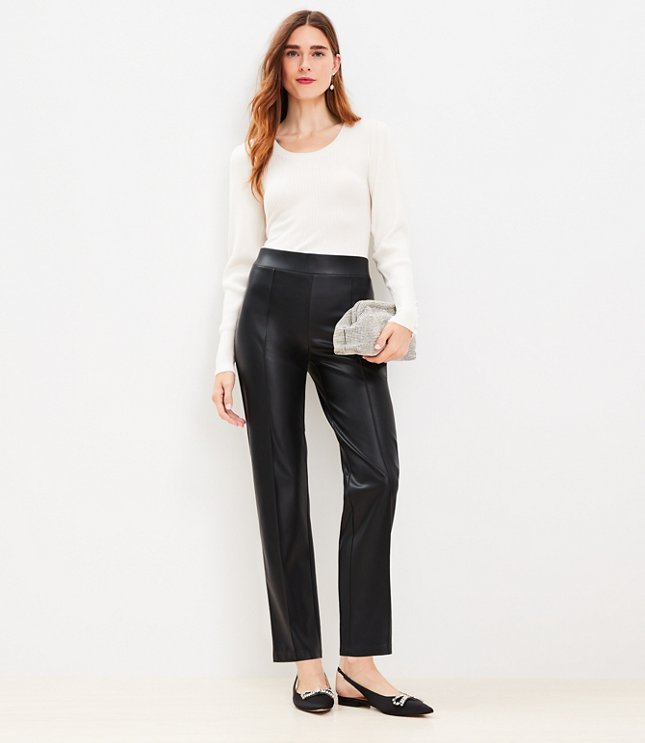 Pull On Straight Pants in Faux Leather