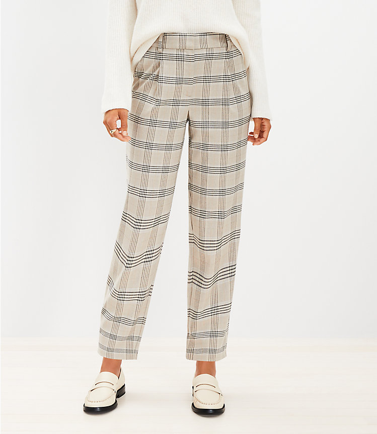 Pleated Tapered Pants in Shimmer Plaid image number 0