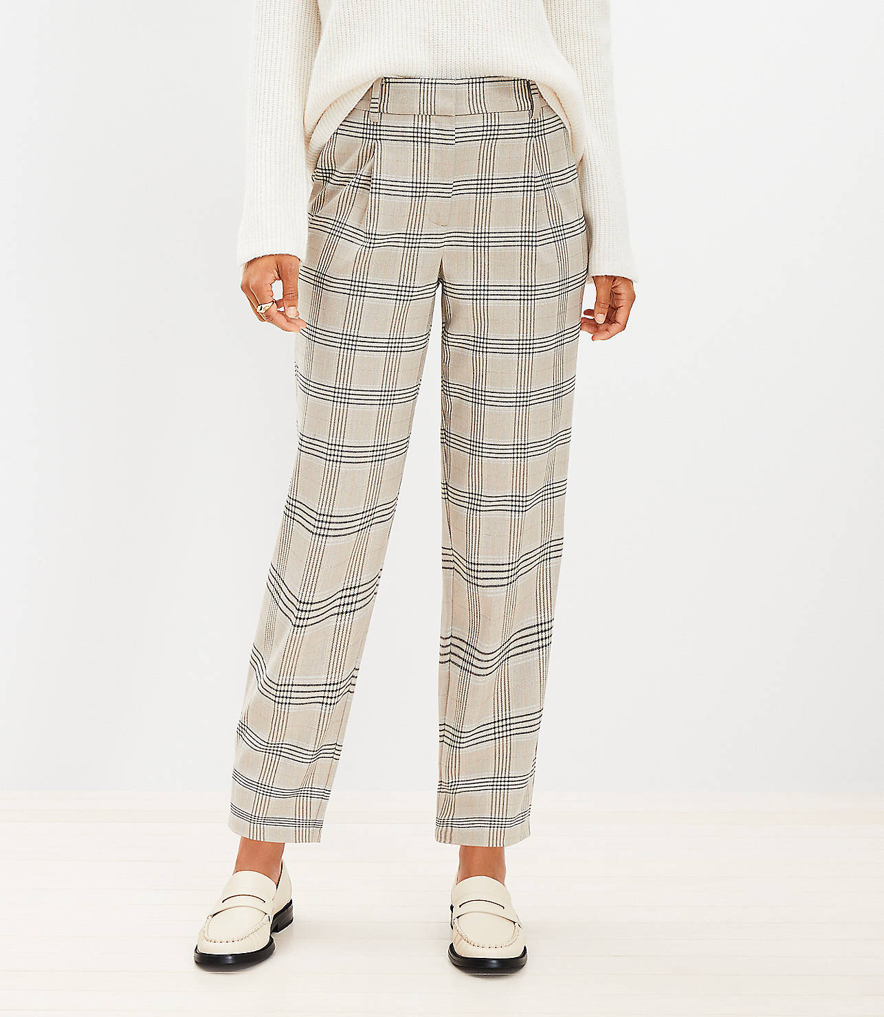 Pleated Tapered Pants in Shimmer Plaid