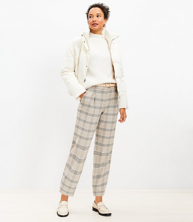 Pleated Tapered Pants in Shimmer Plaid