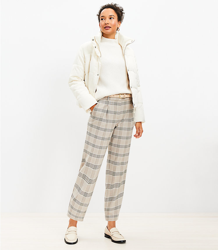 Pleated Tapered Pants in Shimmer Plaid image number 1