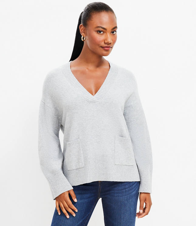 V neck outlet sweater white